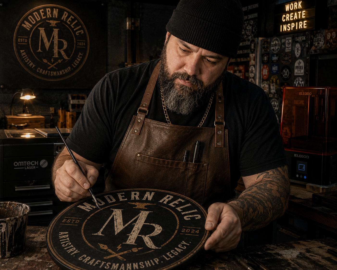 Alex Lawrence working in the Modern Relic workshop